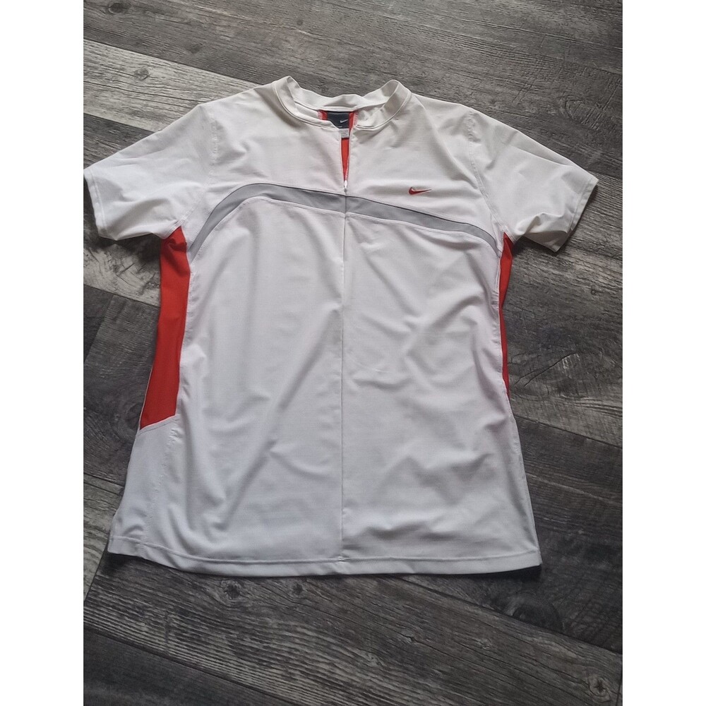 Nike Girls XL (16/18) White/Orange Dry Fit Short Sleeve1/4 Zip Top, Vtg